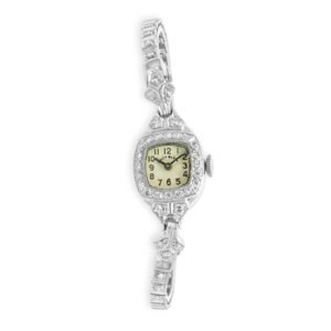 Elgin 14k White Gold Vintage Art Deco Diamond Ladies Manual Wind Watch