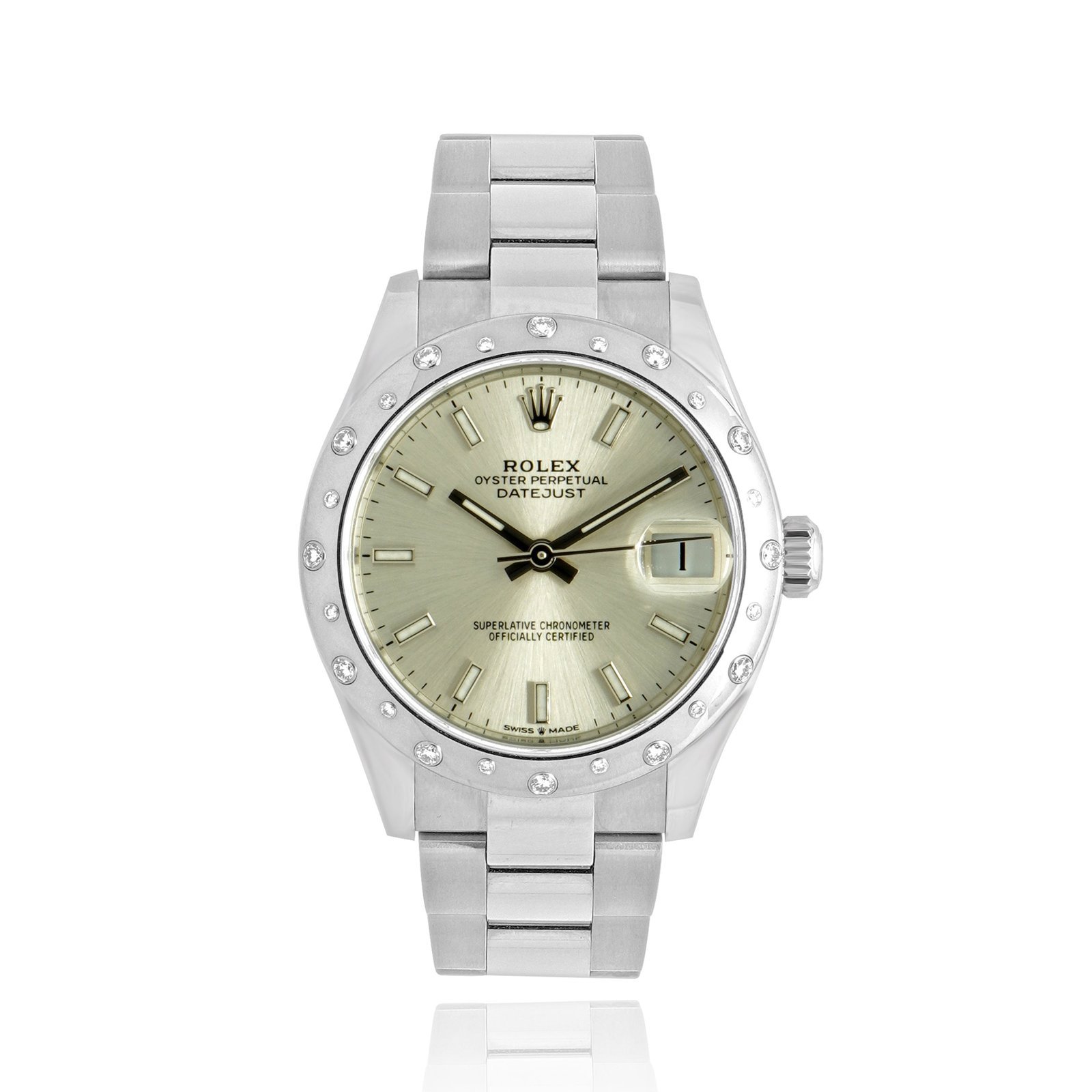 Rolex Stainless Steel Midsize Datejust 31mm Factory Diamond Bezel
