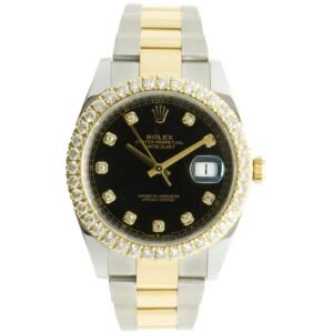 Rolex Stainless Steel and 18 Karat Yellow Gold Datejust 41, Custom Set Diamond Bezel