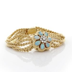 Eloga 14KY Gold Vintage Diamond Opal Flip Top Dress Watch